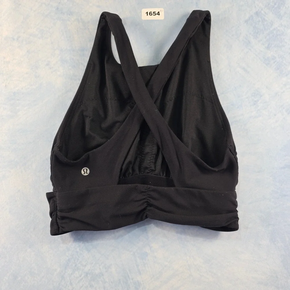 Lululemon Black High Neck Cross Front Ruched X-Back Sports‎ Bra Top
